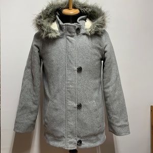 Old Navy grey zippered loop button fleece fall winter jacket Size XL 14 Girls